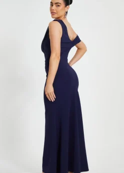 Quiz Navy Petite Asymmetric Maxi Dress