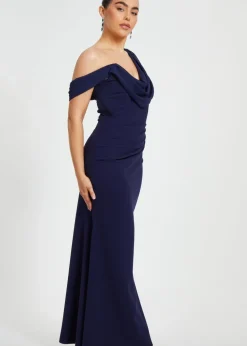 Quiz Navy Petite Asymmetric Maxi Dress