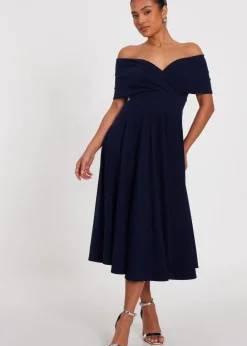 Quiz Navy Petite Bardot Midi Dress