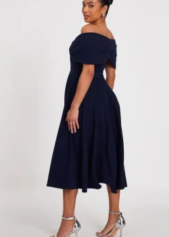 Quiz Navy Petite Bardot Midi Dress