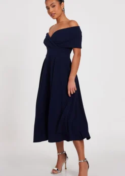 Quiz Navy Petite Bardot Midi Dress