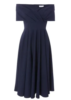 Quiz Navy Petite Bardot Midi Dress