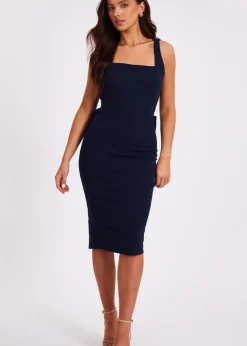 Quiz Navy Petite Bow Back Midi Dress