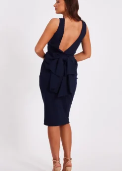 Quiz Navy Petite Bow Back Midi Dress