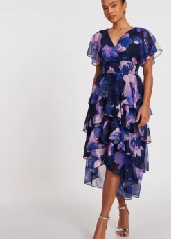 Quiz Navy Petite Dip Hem Midi Dress