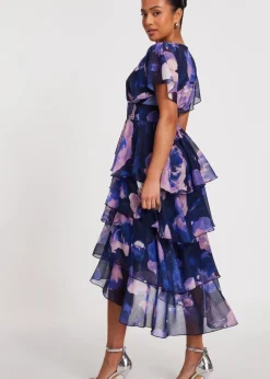 Quiz Navy Petite Dip Hem Midi Dress