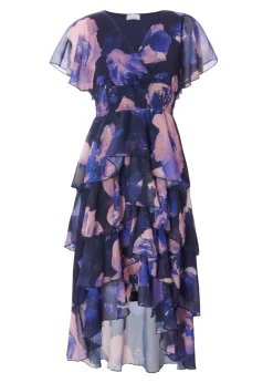 Quiz Navy Petite Dip Hem Midi Dress