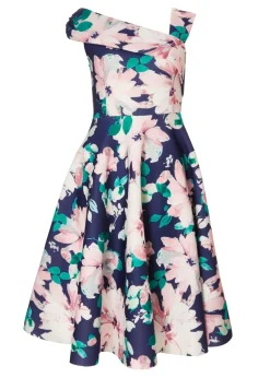 Quiz Navy Petite Floral Print Skater Dress