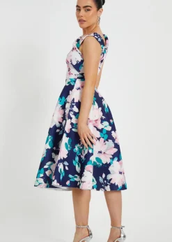 Quiz Navy Petite Floral Print Skater Dress