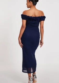 Quiz Navy Petite Mesh Bardot Midaxi Dress