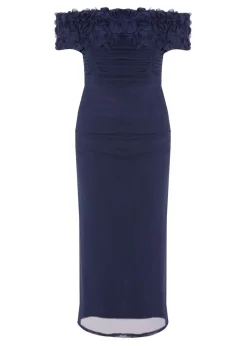 Quiz Navy Petite Mesh Bardot Midaxi Dress
