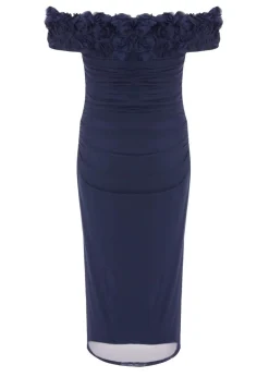 Quiz Navy Petite Mesh Bardot Midaxi Dress