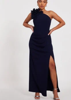 Quiz Navy Petite One Shoulder Maxi Dress