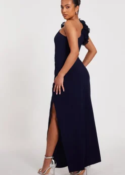 Quiz Navy Petite One Shoulder Maxi Dress