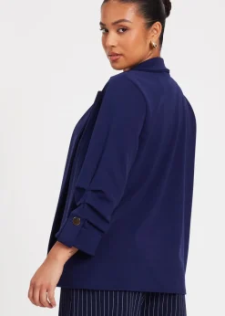 Quiz Navy Petite Ruched Sleeve Blazer