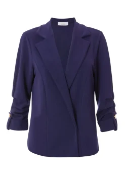 Quiz Navy Petite Ruched Sleeve Blazer