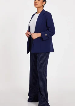Quiz Navy Petite Ruched Sleeve Blazer