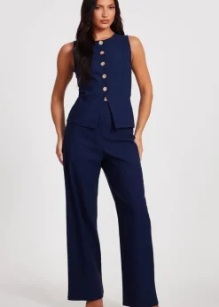 Quiz Navy Pinstripe Wide Leg Trousers