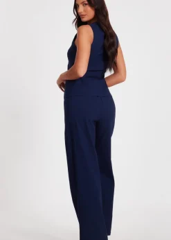 Quiz Navy Pinstripe Wide Leg Trousers