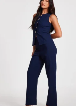 Quiz Navy Pinstripe Wide Leg Trousers
