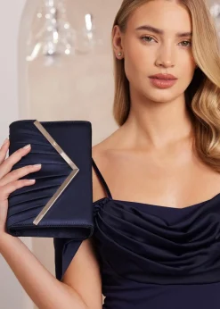 Quiz Navy Pleated Clutch Bag