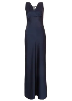 Quiz Navy Satin Front Wrap Maxi Dress