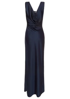 Quiz Navy Satin Front Wrap Maxi Dress