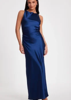 Quiz Navy Satin Ruched Midaxi Dress
