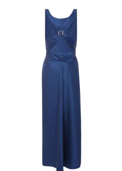 Quiz Navy Satin Ruched Midaxi Dress