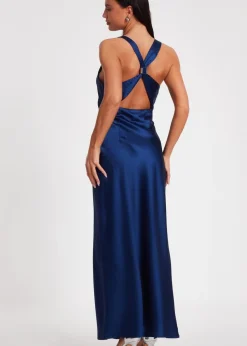 Quiz Navy Satin Ruched Midaxi Dress