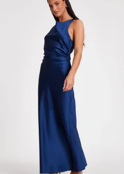 Quiz Navy Satin Ruched Midaxi Dress