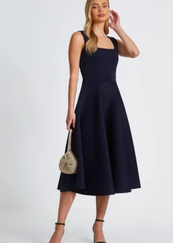 Quiz Navy Square Neckline Skater Dress