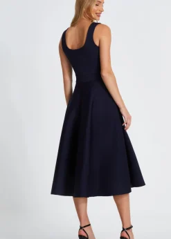 Quiz Navy Square Neckline Skater Dress