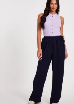 Quiz Navy Tie Waist Palazzo Trousers
