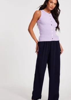 Quiz Navy Tie Waist Palazzo Trousers