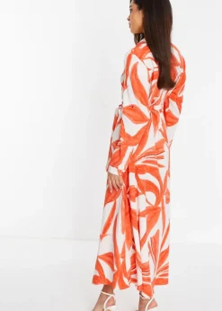 Quiz Orange Tropical Print Shirt Maxi Dress
