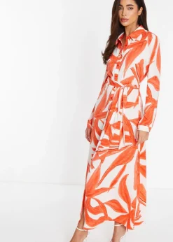 Quiz Orange Tropical Print Shirt Maxi Dress