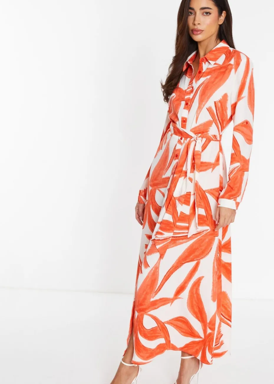 Quiz Orange Tropical Print Shirt Maxi Dress
