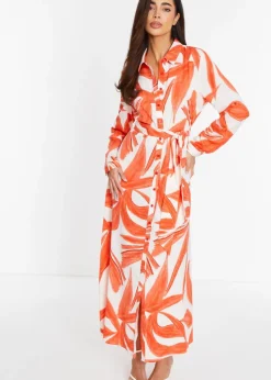 Quiz Orange Tropical Print Shirt Maxi Dress