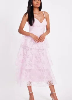 Quiz Pink Chiffon Floral Midaxi Dress