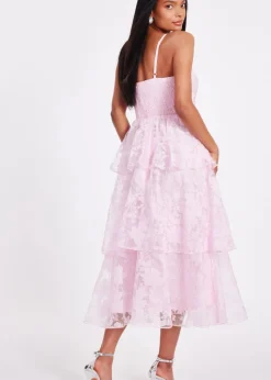 Quiz Pink Chiffon Floral Midaxi Dress