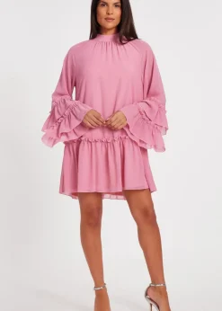 Quiz Pink Chiffon Frill Mini Dress