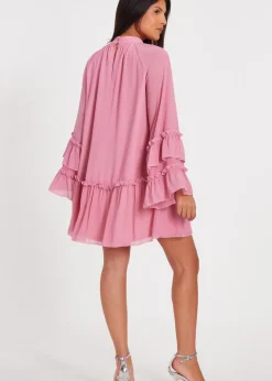 Quiz Pink Chiffon Frill Mini Dress