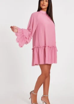 Quiz Pink Chiffon Frill Mini Dress