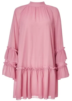 Quiz Pink Chiffon Frill Mini Dress