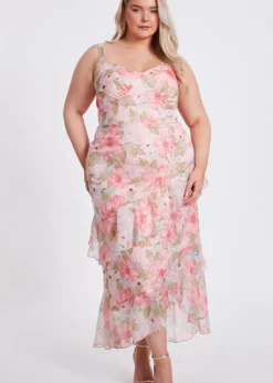 Quiz Pink Curve Floral Maxi Dress