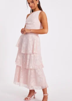 Quiz Pink Petite Tiered Maxi Dress