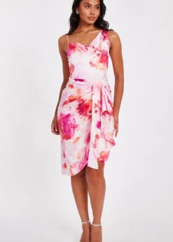 Quiz Pink Petite Tropical Print Midi Dress