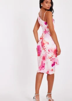 Quiz Pink Petite Tropical Print Midi Dress