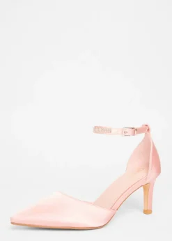 Quiz Pink Satin Diamante Strap Court Heels